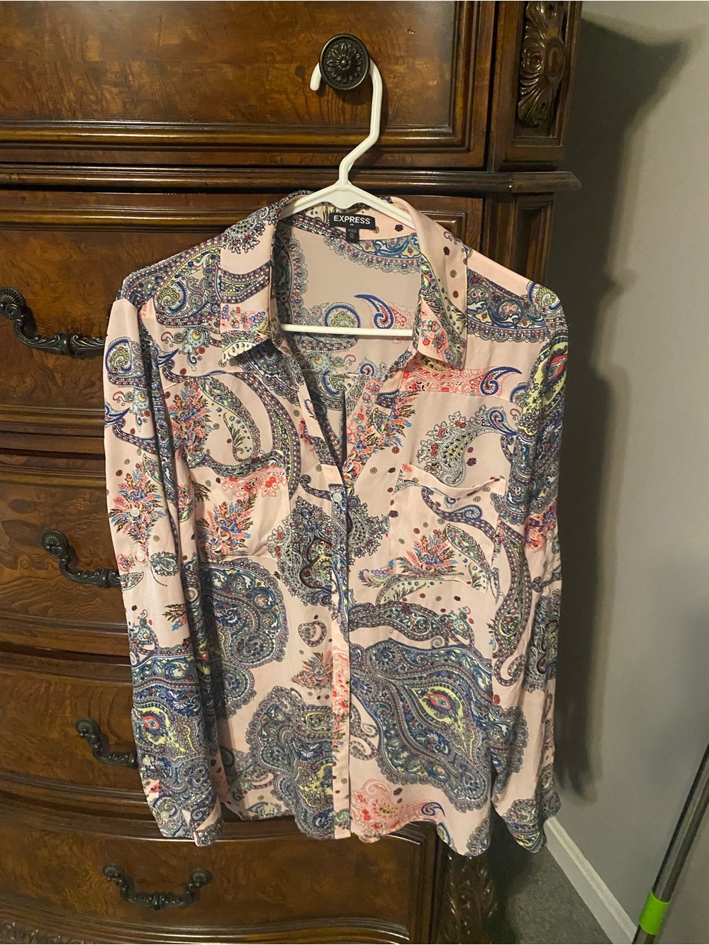 Express pink paisley portofino blouse